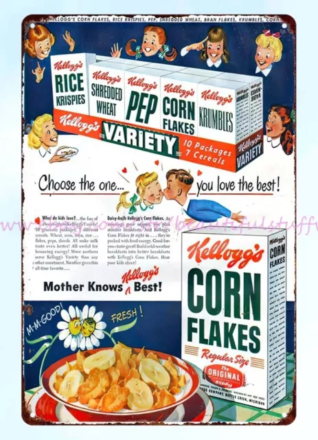 deco bar 1940s kellogg's corn flakes cereal childhood favourites metal tin sign