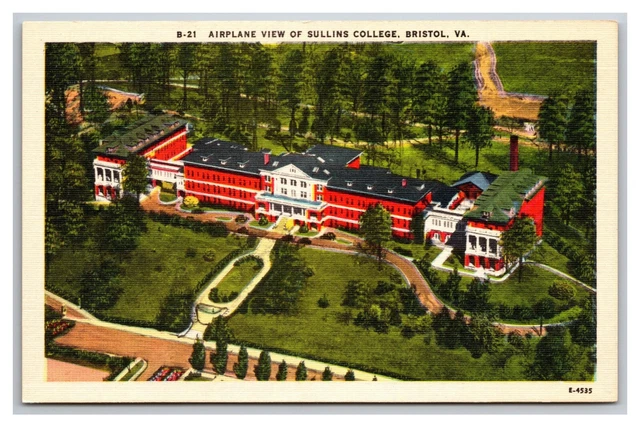 Aerial Airplane View of Sullins College Bristol VA Virginia Unp Linen Postcard