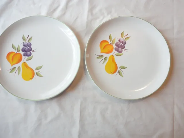 2 Vtg Salem American Ironstone Dinnerware 10" Dinner Plates Fruit Pear Design