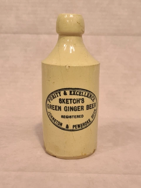 Antique Sketch's Green Ginger Beer Bottle Johnston & Pembroke Dock