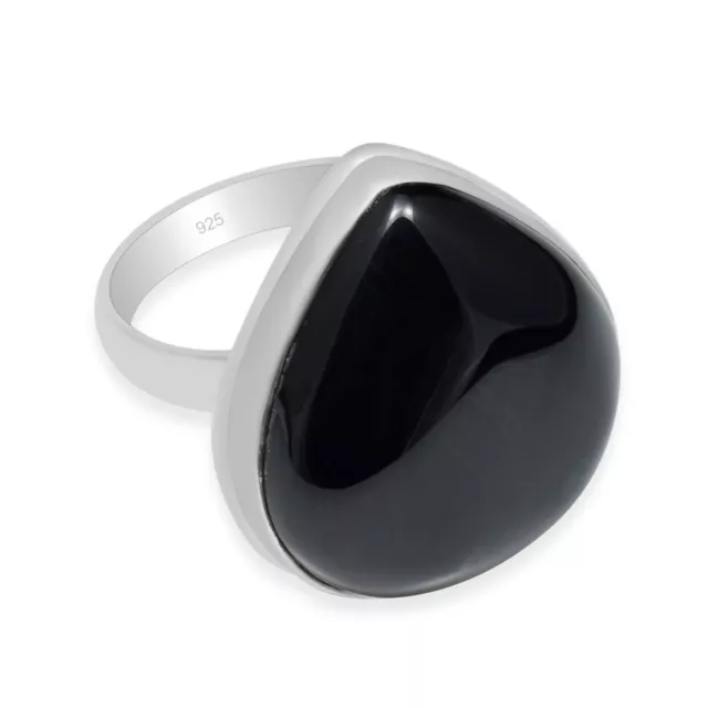 Natürliche schwarze Onyx 925 Sterlingsilber handgefertigte birnenförmige Ringe für Frauen