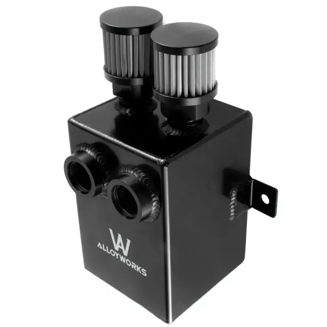 Universal Aluminium 2.0L 2x 12AN Oil Breather Catch Tank & Filter& Drain Black