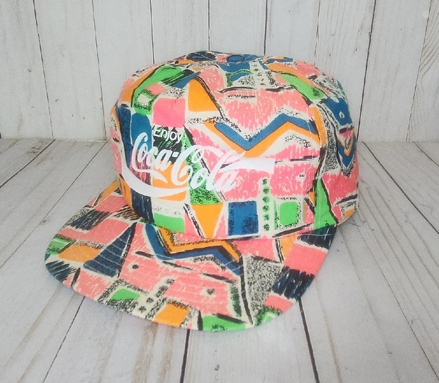 VTG Coca Cola Coke Snapback Hat Cap Gold Medal 80's - 90's Multi-Color Graffiti