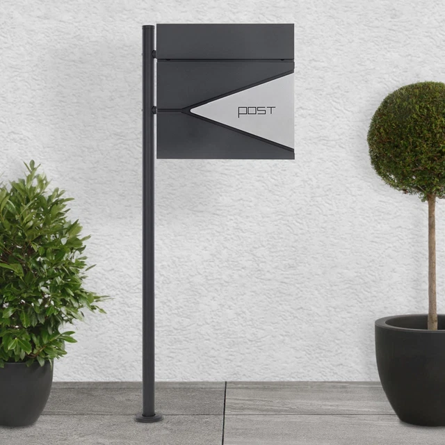 Boîte aux lettres sur une pied boîte postale en acier anthracite/argent moderne