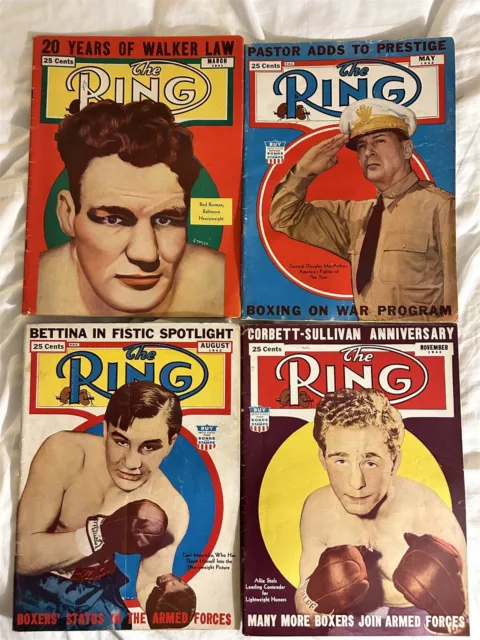 1942 THE Ring Boxing Lot of 4 GENERAL Douglass MacArthur Boxers in Armed Forces
