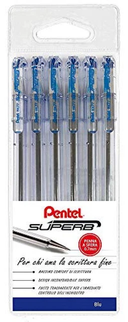 (TG. 6 PZ) Pentel BK77 penna a sfera Superb taschina 6 pz blu - NUOVO