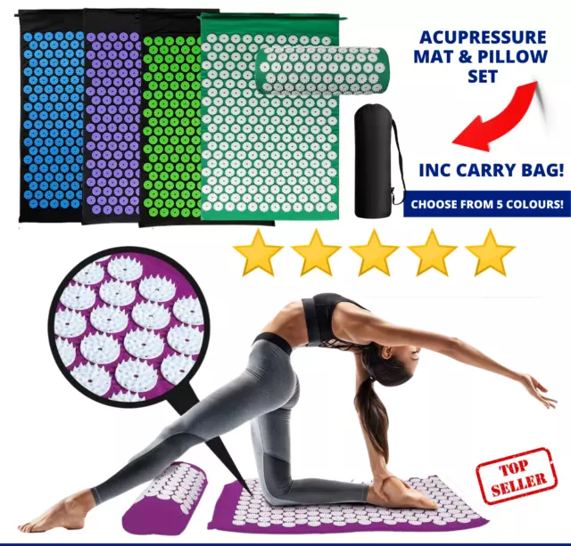 Acupressure Massager Cushion Mat Set Body Pain Relieve Mat and Pillow Inc Bag