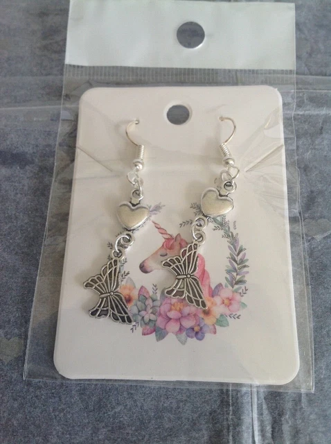 BN Handmade Silver Tone Butterfly Earrings With Display Card