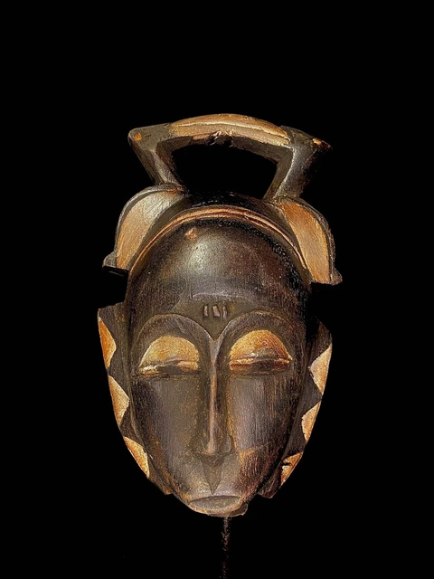 African mask antiques tribal Face vintage Wood Carved Hanging  Masque OUAN-5366