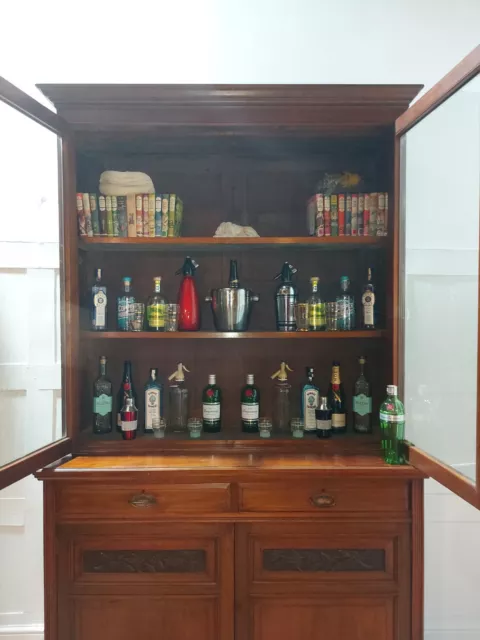 ANTIQUE VICTORIAN MAHOGANY ESTATE BOOKCASE c1870 HOME BAR COCKTAIL CABINET 2