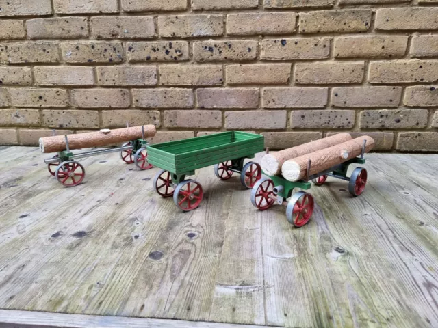 Live steam Mamod traction engine open wagon OW1 trailer and 2 x log wagons