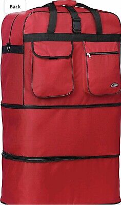 36" Red Expandable Rolling Duffle Bag Wheeled Spinner Suitcase Luggage