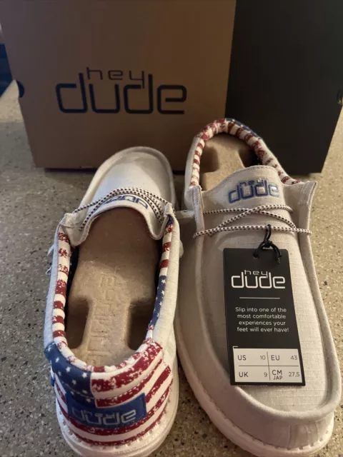 HEY DUDE SHOES Men’s Wally Patriotic American Flag Off-White Red Blue ...