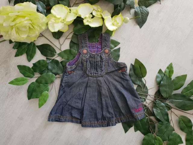 Baby Girl's BAKER dark blue denim LOGO dungarees pinafore dress size 0-3 Months