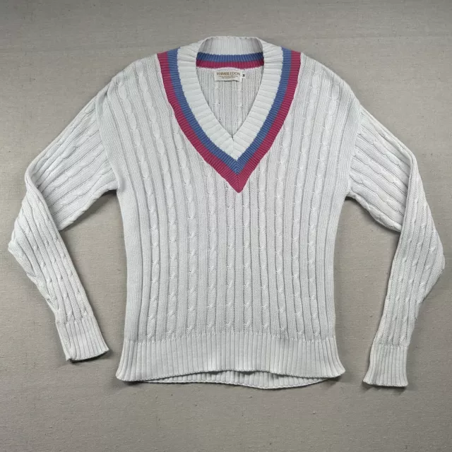 Vintage Wimbledon Sweater Womens M Cable Knit Tennis England Lawn Croquet Club