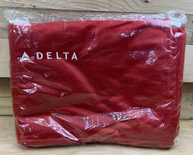 DELTA Airline Throw Lap Blanket NEW in Original Packaging Red Embroidered Fleece