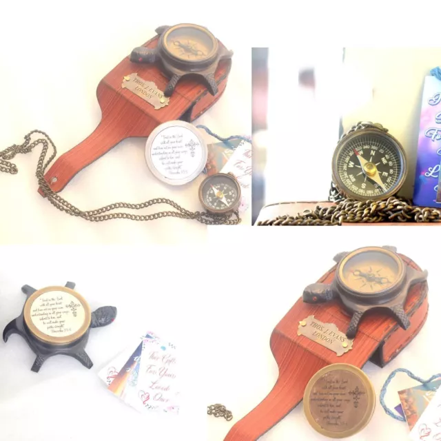 Brass Navigational Compass Tortoise Desktop Handmade Compass with FREE Necklace