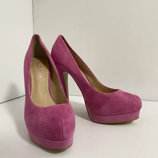 #S13 Aldo Womens Pink Stiletto Suede Platform Court Heels (Uk Size 39 - Uk 6)