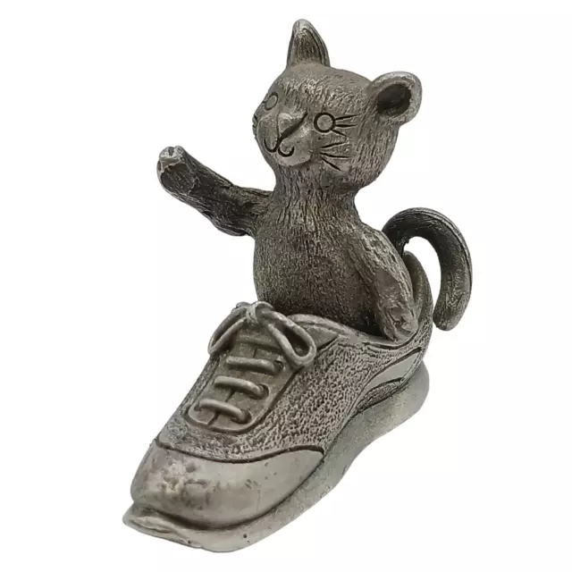 Spoontiques PP417 Pewter Miniature Cat in Shoe 1987 Figure 1.5 inches Wide