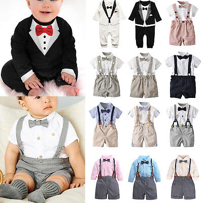 Toddler Boys Kids Wedding Christening Tuxedo Baby Formal Bow Suit Clothes Outfit