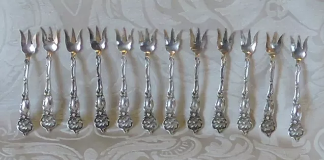 12 Art Nouveau Sterling Oyster Seafood Forks by G W. Shielber & Co.New York 1902