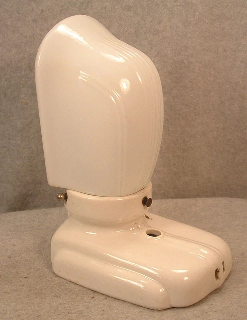 Vintage Art Deco White Porcelain Wall Sconce Light Fixture With Glass Shade