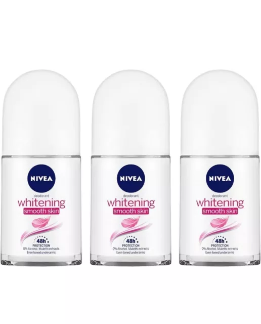 NIVEA Déodorant Roll-on, Blanchissant Peau Lisse pour Femme, 50 ml (Pack de 3)