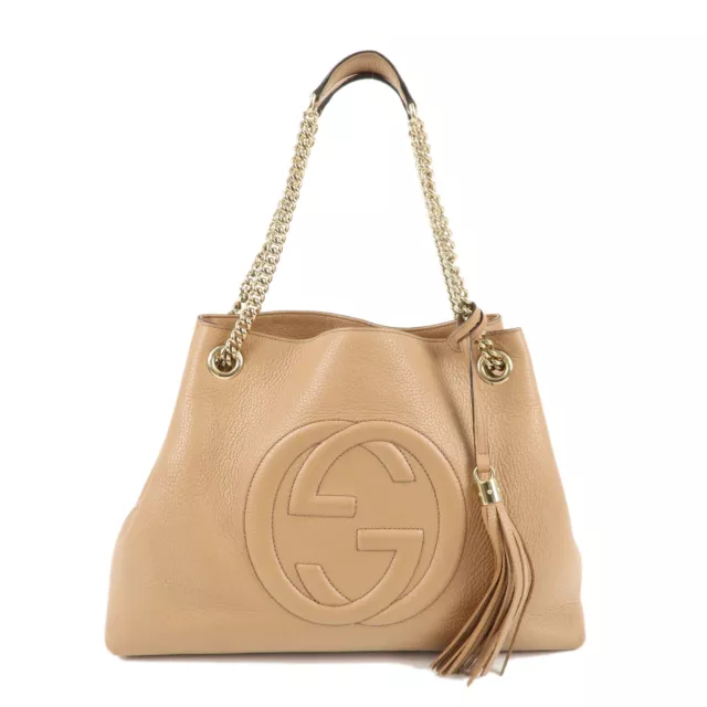 Auth GUCCI SOHO Interlocking G Leather Chain Shoulder Bag Beige 536196 Used F/S