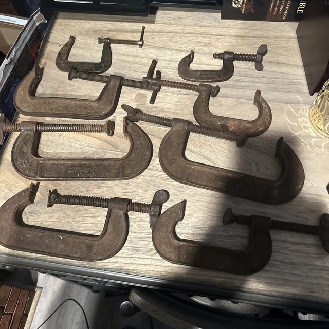 Vintage Antique Adjustable C Clamps Lot Of 8