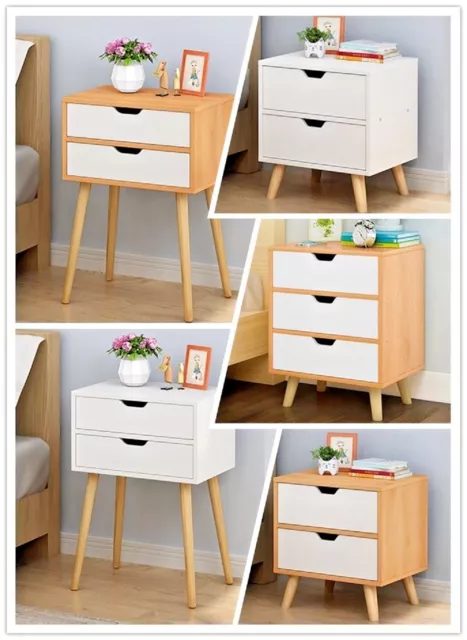 Mordern Bedside Table with Drawers Wooden Cabinet Storage side Table