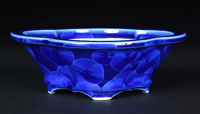 Japanese Bonsai pot Kiyomizu ware Senzan Quince shape W15.5 H5.5cm Blue glazed