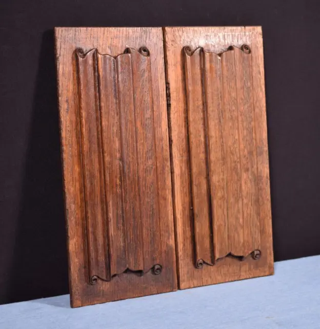 *Pair of Gothic Linen Fold Carved Architectural Panels/Trim in Solid Oak Wood 3