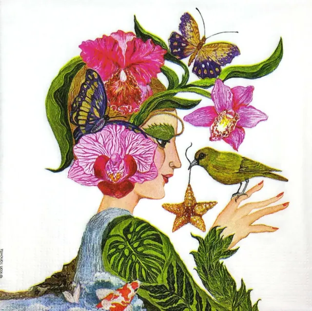 M497# 3x Single Paper Napkins For Decoupage Craft Flora Woman Lady Fairy Flowers