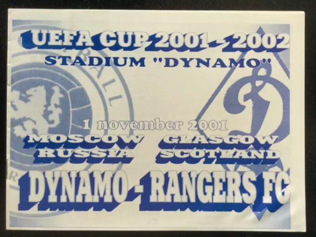 Dinamo Moscow v Rangers UEFA Cup Blue and White Pirate Programme November 2001