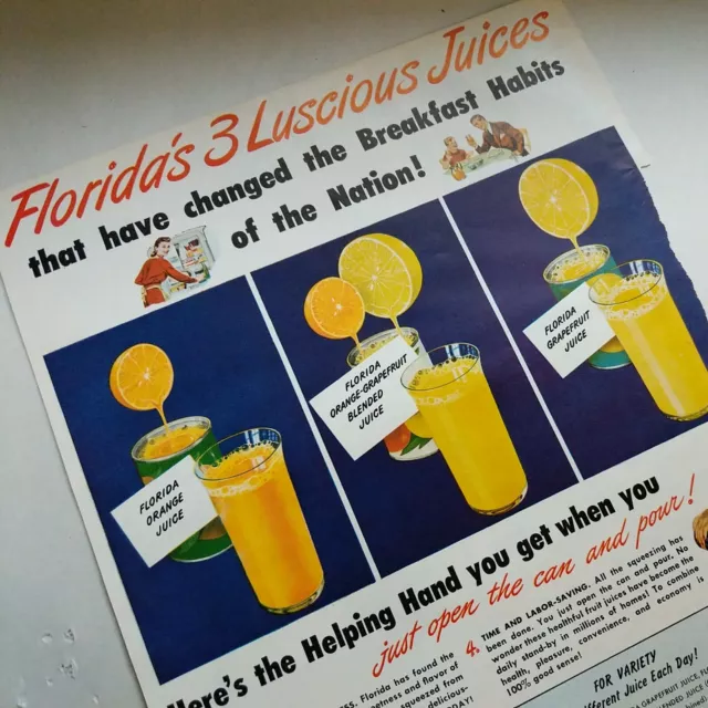 Vintage FLORIDA ORANGE GRAPEFRUIT CANNED JUICES Magazine Ad