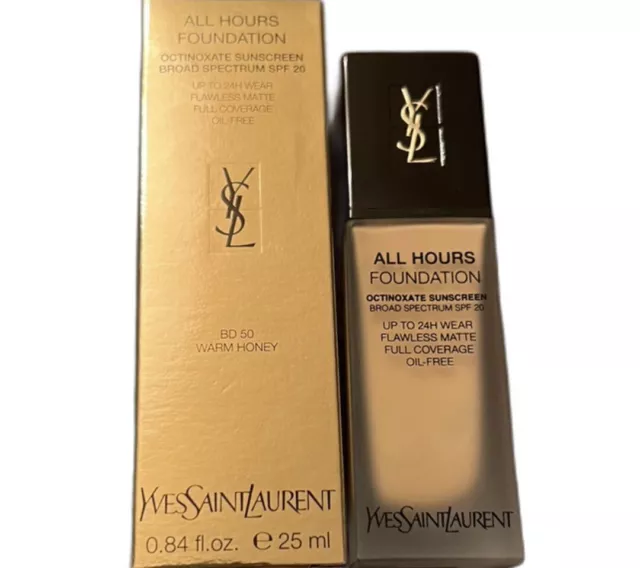 YSL Yves Saint Laurent All Hours Foundation SPF 20 B 50 Warm Honey 0.84 Oz. NIB