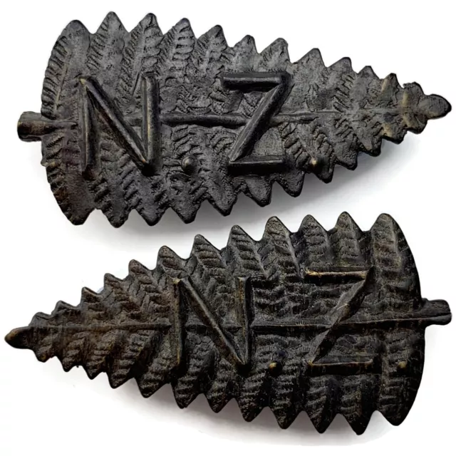 Original BOER WAR Victorian New Zealand Army Matching Fern Collar Badge Pair