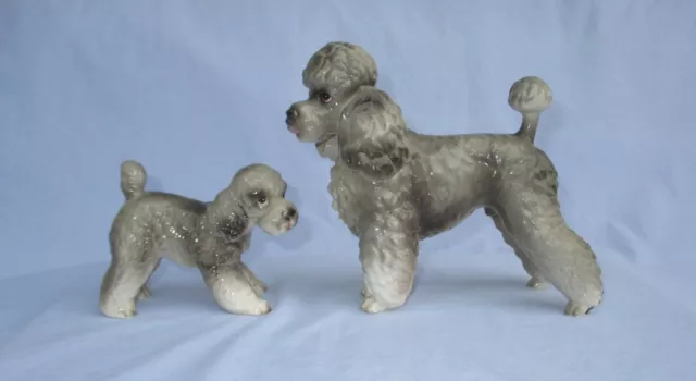 Vintage Ceramic Dog figurine Poodle lot of 2 puppy grey Japan As Is issues gloss