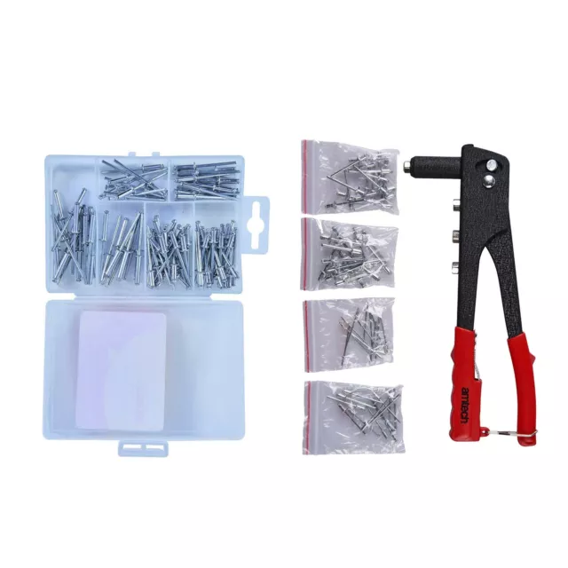 Rivet Gun 100 Pcs Tool Kit Heavy Duty Hand Pop Assorted 60 Rivets Nozzles