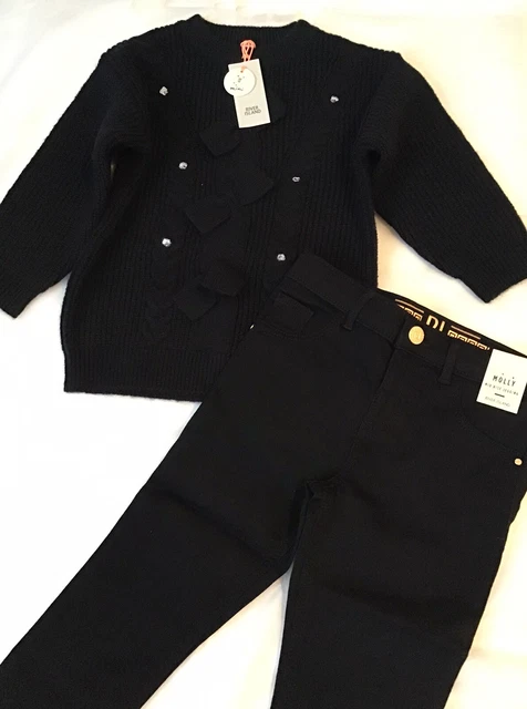 River island mini girls aged 3-4 years black bow jumper outfit BNWT