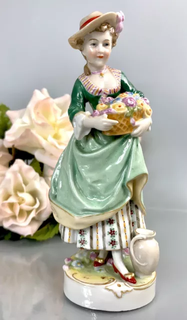 Vintage Scheibe Alsbach porcelain figurine of Lady With Flowers 6” 20th Century