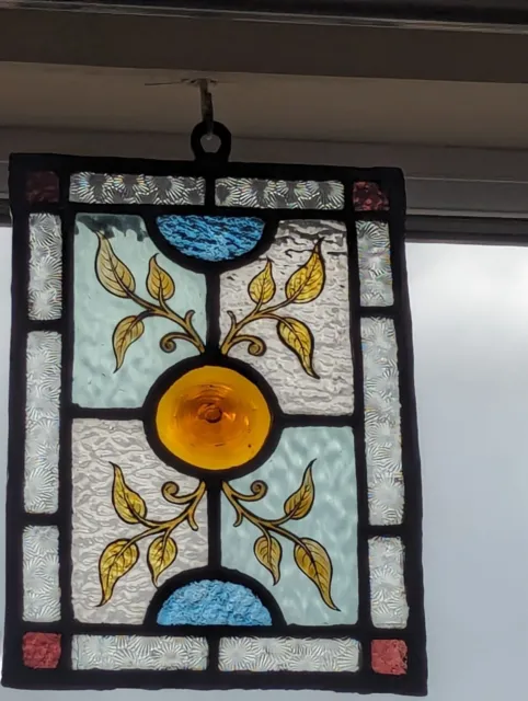 Renovated  Compact Hanging Victorian Stained Glass Panel