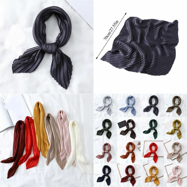 Damen Quadrat Seide Satin Plissiert Schal Einfarbig Kopf Halstücher Haarbänder .