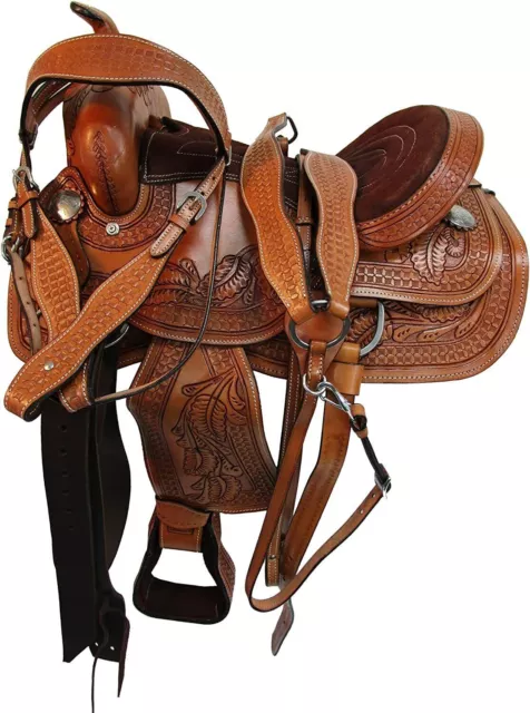 Western Horse Leather Saddle Adult Barrel Racing Saddle 10'' To 18'' in Seat