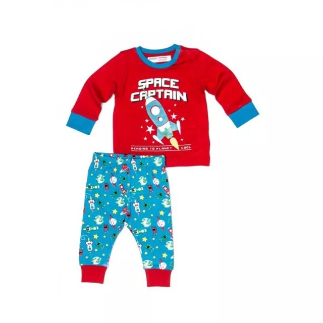 Minoti Baby Boys Red Blue Spaceship Rocket Pyjamas Age 6 12 18 24 Months BNWT