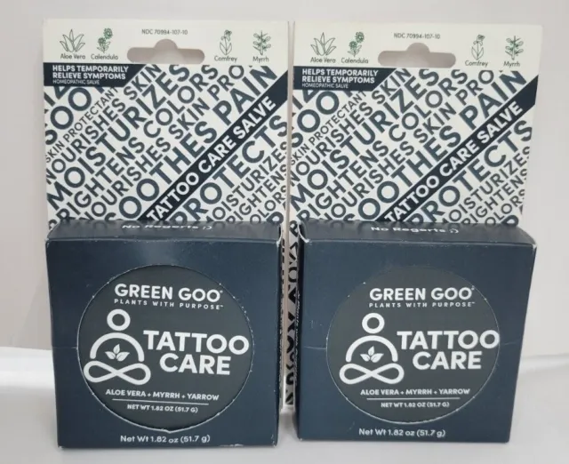 2 PACK Green Goo Tattoo Care With Aloe Vera Myrrh Yarrow Organic EXP:07/2024