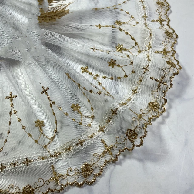 Embroidery Mesh Gold Flower  Polyester Lace Trim Wedding Dress Sewing DIY Crafts