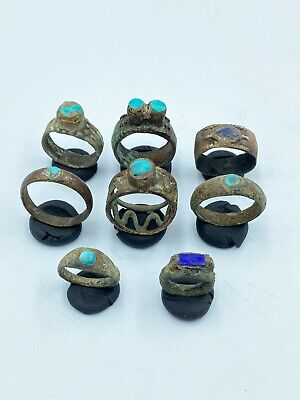 Lot Antique Old Ancient Roman Antiquities Jewelry Bronze Ring Turquoise Lapis