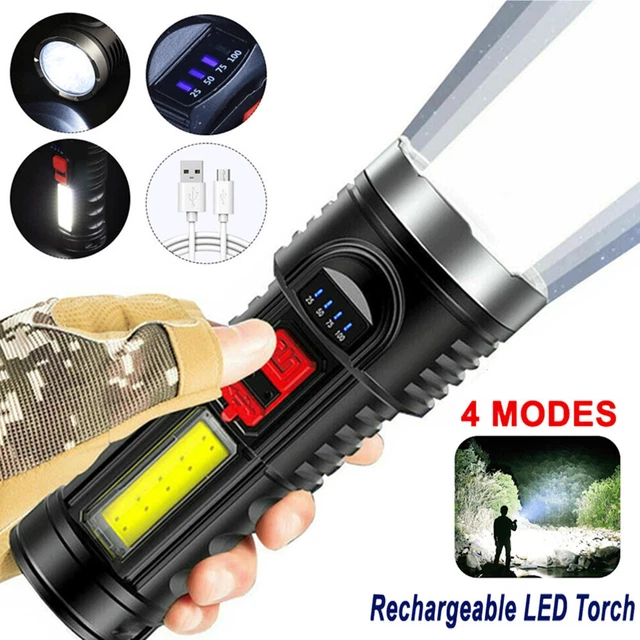 Super Bright LED Torch Tactical Flashlights USB Rechargeable & Battery Lantern