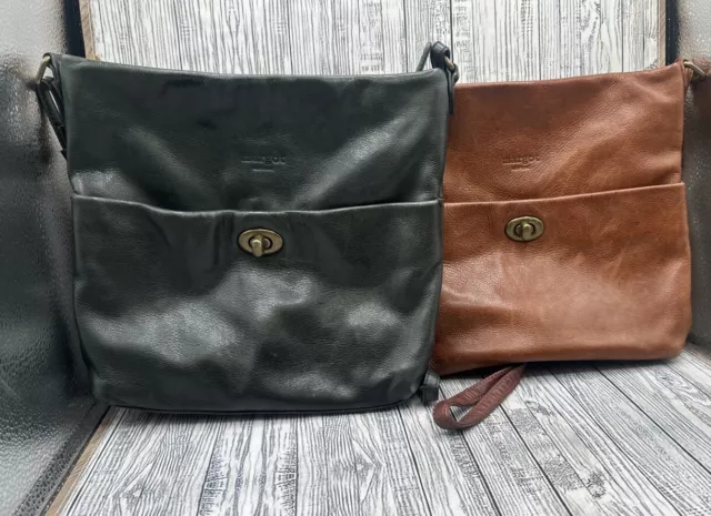 Lot Of 2 MARGOT New York Turnlock Cognac Brown & Black Handbags purse Leather